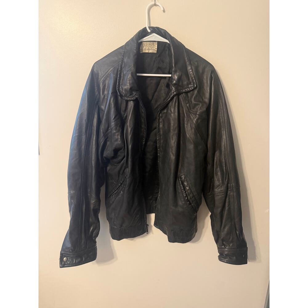 Marc by Andrew Marc Black 100% Leather Zip Up Jacket Mens L Grunge Bikercore